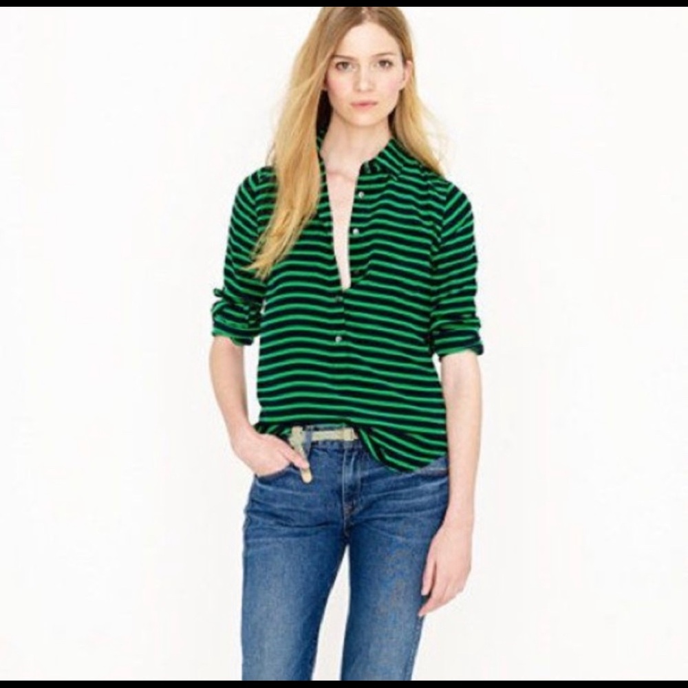 J Crew Polly Popover in Silk Stripe Crepe De Chine